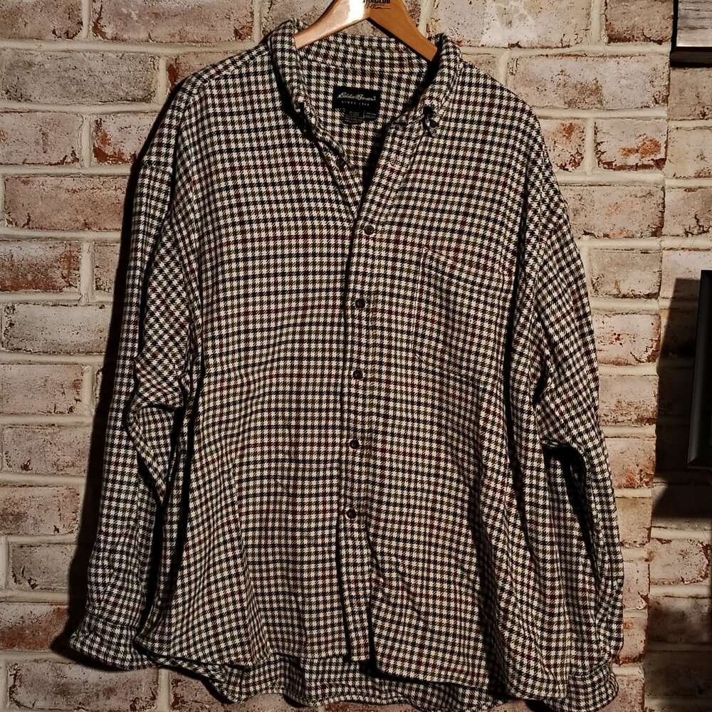 Vintage Eddie Bauer Plaid THICK White Houndstooth Button Down - XXXL